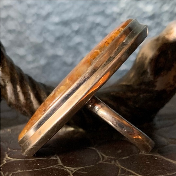 Huge Fossilized Coral Sterling Silver Ring Vintage 925 stamped Size 13.5 - Picture 3 of 10